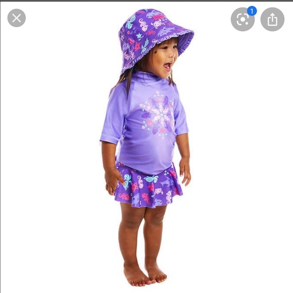 NEW GIRLS Purple Sea Critters UV SKINZ 3 PIECE Upf50 TOP SKORT HAT SWIM SET